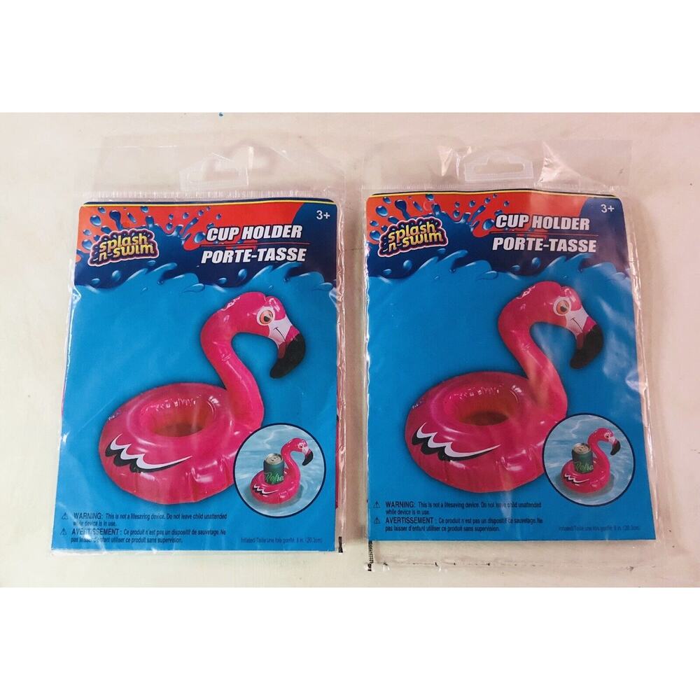 Inflatable Pool Decor x2 Pink Flamingo Cup Holders Fun Swim Party Tropical Birds